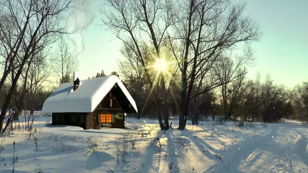 Зима, домик в лесу HD 1080p