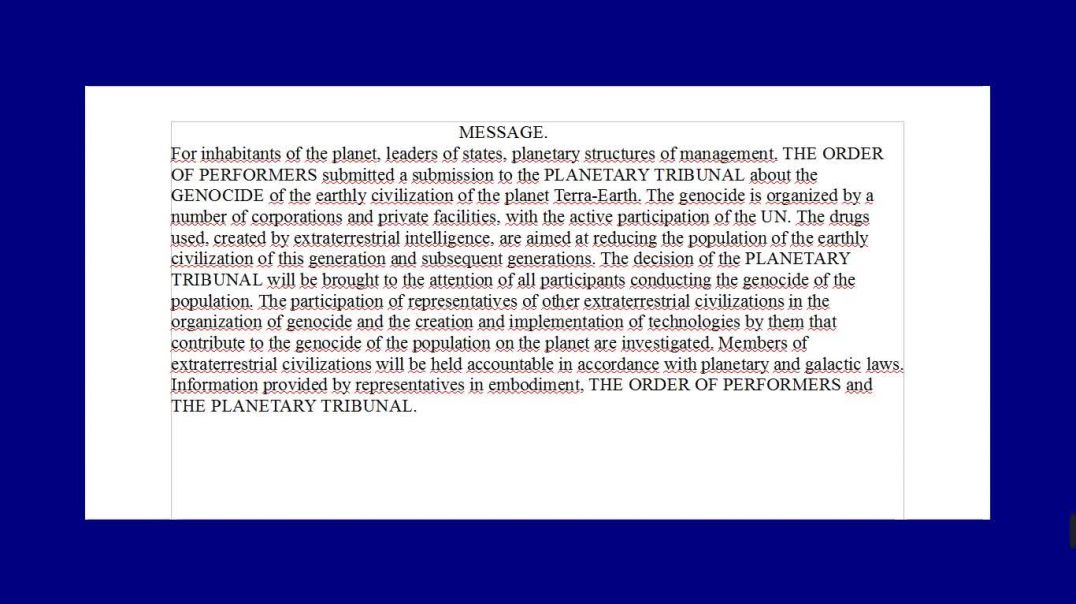 MESSAGE for the inhabitants of the planet Earth from the PLANETARY TRIBUNAL