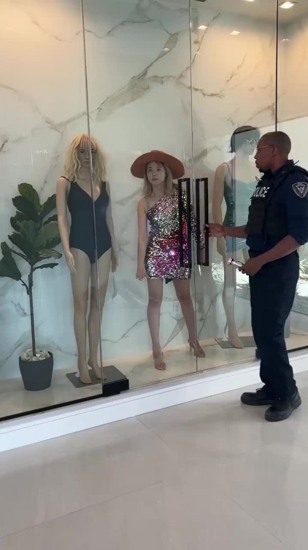 Woman hide herself in mannequin display area  #Shorts
