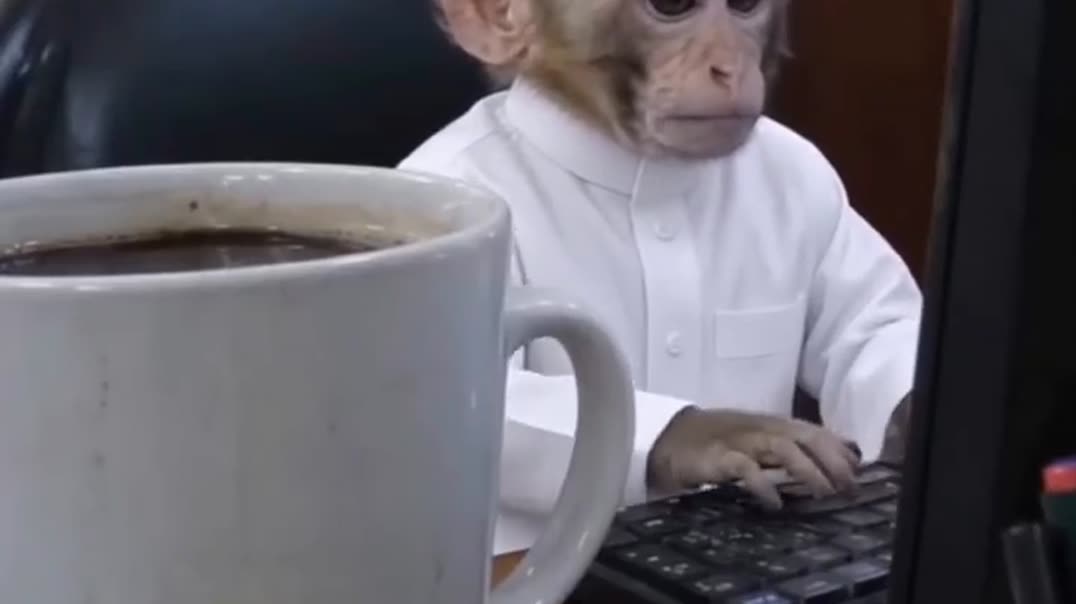 Обезьянка-офисный работник пьет кофе 🐒☕