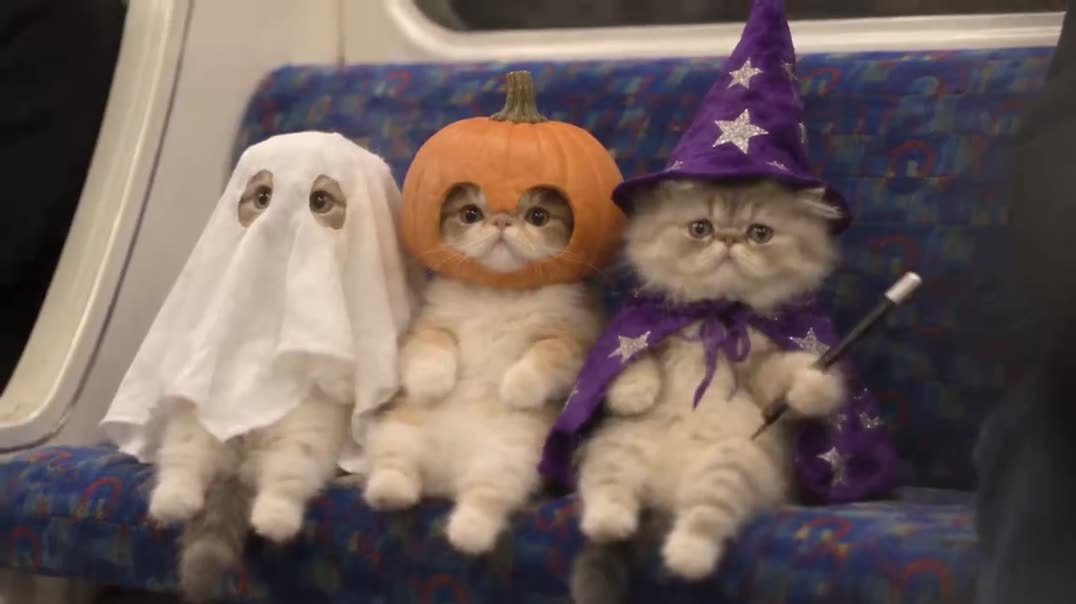 Три котика в костюмах на Хэллоуин в метро 🐈🎃👻